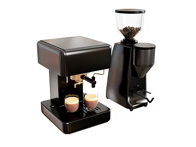 Sleek Black Household Appliances Featuring Coffee Machine and Grinder with Two Coffee Cups 3d model