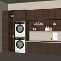 Modern Laundry Room Setup With Stacked Washer Dryer Cabinets Sink And Open Shelves
