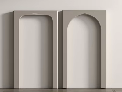 Gray Arched Door Frames Against Light Colored Wall With Wooden Floor 3d model