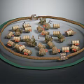 Ancient Village Miniature Model With Circular Layout Thatched Houses And Tents