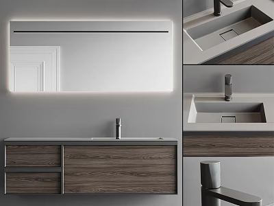 Modern Bathroom Vanity With Wooden Cabinet Countertop Faucet And Wall Mounted Mirror 3d model