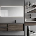Modern Bathroom Vanity With Wooden Cabinet Countertop Faucet And Wall Mounted Mirror