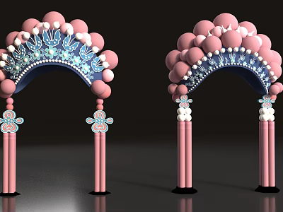 Traditional Pink Decorative Arches With Blue Ornaments And White Details 3d model