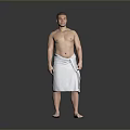 Shirtless Man Standing Wrapped in Gray Towel Against Gray Background Barefoot