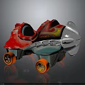 Vintage Red Metal Toy Car With Airplane Design And Yellow Wheels