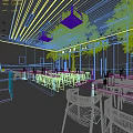 Modern Restaurant Interior Featuring Wooden Tables High Stools Menu Posters And Ceiling Light Strips