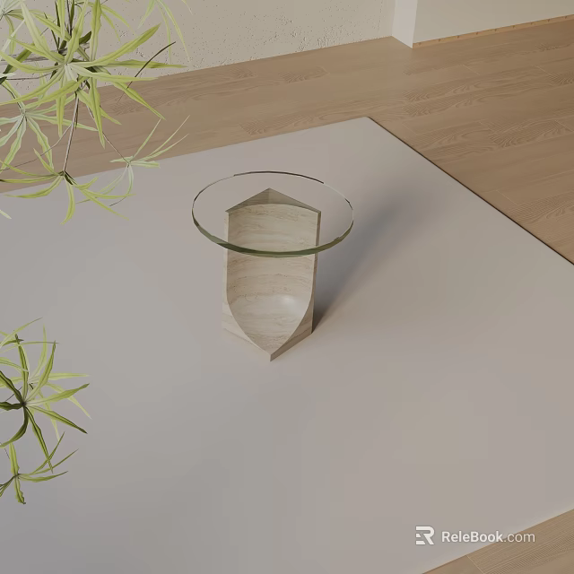 Modern Geometric Side Table With Glass Top And Wooden Base For Living Room Decor Accent 3d model 