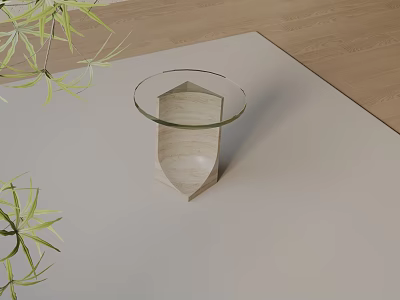 Modern Geometric Side Table With Glass Top And Wooden Base For Living Room Decor Accent 3d model