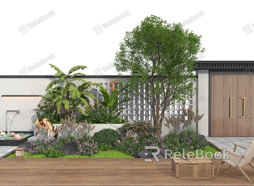 Modern flowerbed plant heap model