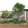 Modern Garden Patio Design With Flower Beds Planters And Lush Green Plants