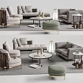 Modern Sofa And Coffee Table Set With Ottoman Floor Lamp And Throw Pillows 3d model
