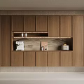 Modern Wooden Sideboard Cabinet Design With Coffee Machine And Decorative Items