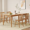 Simple Natural Wooden Dining Table Set With Four Chairs Fruit Bowl And Decor