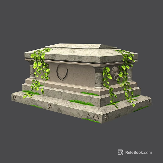 Stone Tomb With Ivy Vines Circular Design And Layered Base 3d model