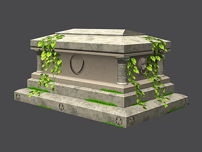 Stone Tomb With Ivy Vines Circular Design And Layered Base 3d model