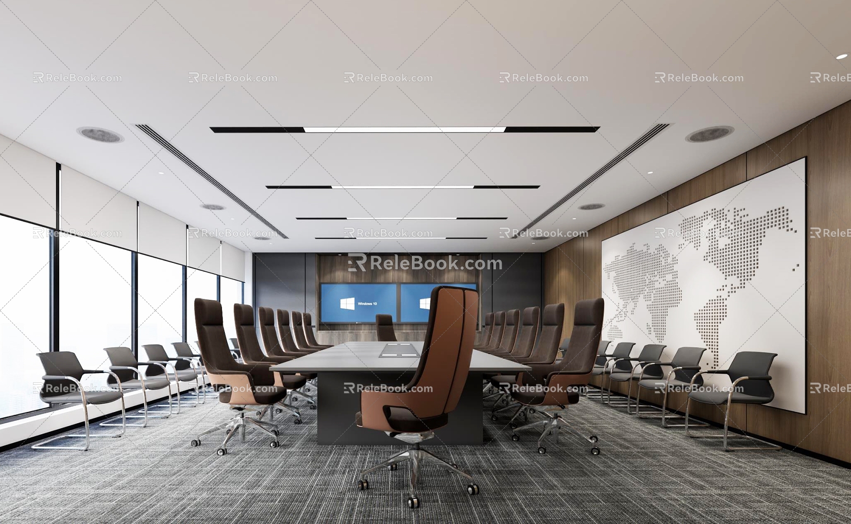 Meeting room, conference table, ceiling sound model