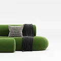 Modern Green Sectional Sofa with Decorative Pillow and Throw Blanket 3d model