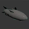 Gray Streamlined Airship 3D Model With Stabilizers Surface Stripes And Bottom Lights