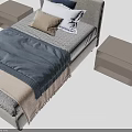 Modern Single Bed With Gray Upholstered Headboard Soft Blanket Pillows And Nightstands