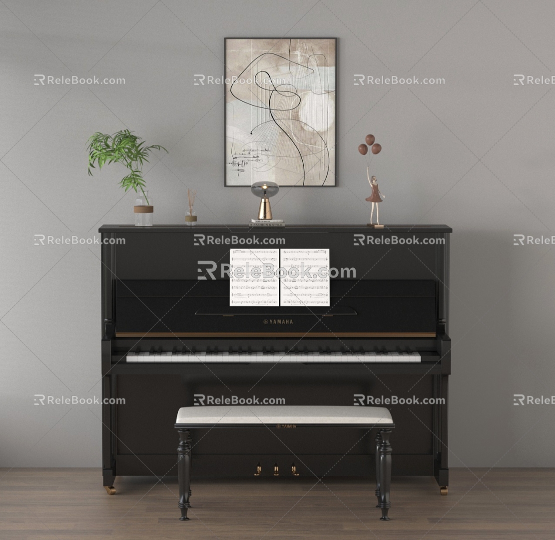 Modern Piano Accessories Ornaments Musical Instruments Decorative Painting Piano Stool 3d model