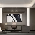 Modern Office Interior With Wooden Walls Desk Chairs And Abstract Artwork
