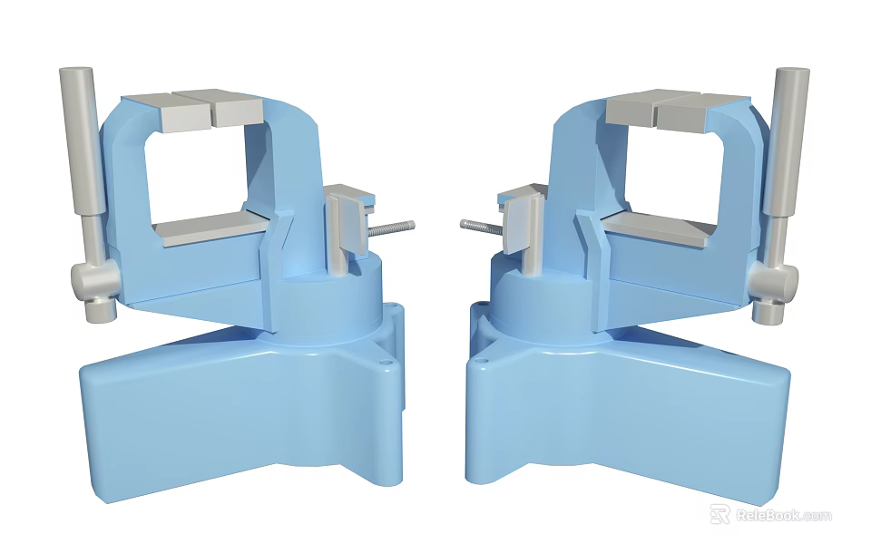 Blue Industrial Equipment Fixtures With Adjustable Clamps Symmetrical Design And Base Structure 3d model 