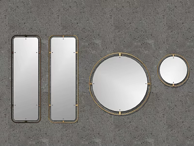 Stylish Rectangular and Round Mirrors with Metal Frames in Modern Design 3d model