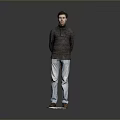 Man In Casual Turtleneck Sweater Light Blue Jeans And Brown Shoes Standing On Gray Background