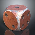 Reddish Brown Metallic Dice Shaped Object With Silver Edges And Holes 3d model
