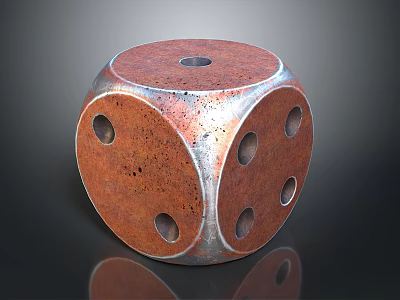 Reddish Brown Metallic Dice Shaped Object With Silver Edges And Holes 3d model