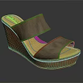 Gray Leather Wedge Heel Sandals Featuring Two Straps And Brown Wooden Sole Design