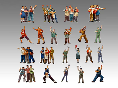 Group of People Figurines with Various Dynamic Poses and Gestures 3d model