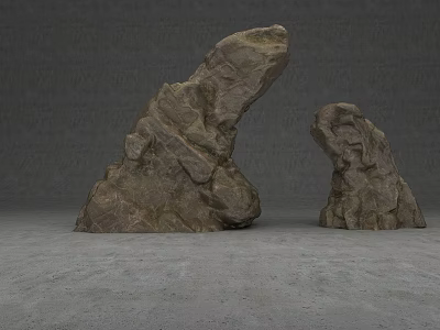 Natural Stone And Wood Decorative Items With Textured Surfaces On Gray Floor 3d model