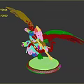 Mythical Avian Warrior With Blue Wings Holding Weapon On Frost Base 3D Model Sculpture