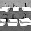 Modern White Washbasins Collection With Different Shapes Black Faucets And Gray Countertop