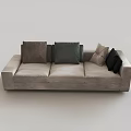 Modern Light Gray Three Seater Sofa with Soft Upholstery and Various Colored Cushions 3d model