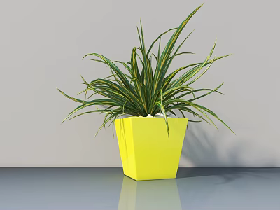 Lush Variegated Bonsai Plant in Bright Yellow Pot on Gray Surface Background 3d model