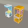 Yellow UFO Catcher and White Claw Machines with Yellow Toys and Pink Stuffed Animals