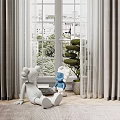 Gray Textured Curtains with Sheer Panels by Window with City View and Green Plants