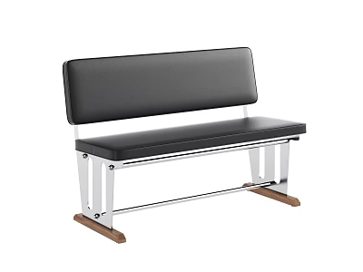 Stylish Black Leather Outdoor Bench with Metal Frame and Wooden Legs 3d model