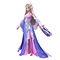 Fantasy Female Character In Elegant Purple Pink Gown With Magical Butterfly Creature