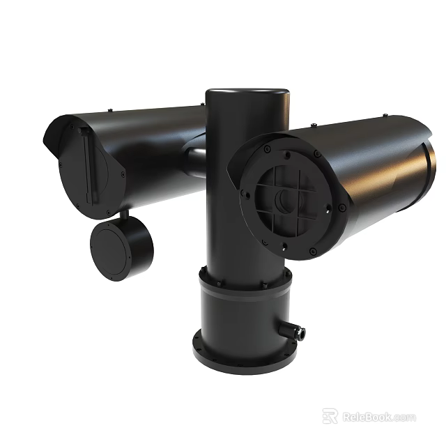 Black Outdoor Security Camera System With Multiple Lenses And Mounting Bracket 3d model