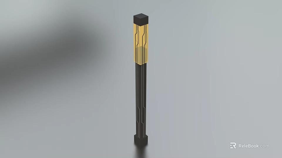 Modern Black Column Outdoor Light with Yellow Light Panel for Garden Path 3d model 