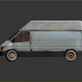 Light Green Vintage Van With White Roof Red Windshield Cover And Rusty Wheels