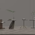 Modern Side Tables With Different Metal Frame Designs And Green Plants In Minimalist Interior 3d model