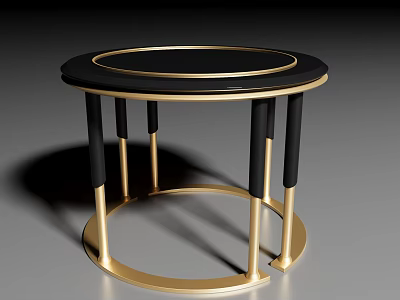 Modern Round Tea Table With Black Top And Gold Metal Frame Legs 3d model