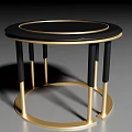 Modern Round Tea Table With Black Top And Gold Metal Frame Legs