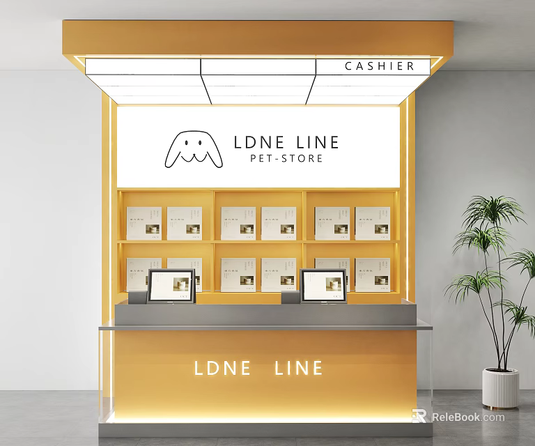 LDNE LINE Pet Store Cashier Counter With Screens And Pet Supplies 3d model 