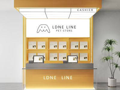 LDNE LINE Pet Store Cashier Counter With Screens And Pet Supplies 3d model