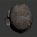 Worn Metallic Military Tactical Weapon Helmet With Gas Mask And Red Glowing Eyes